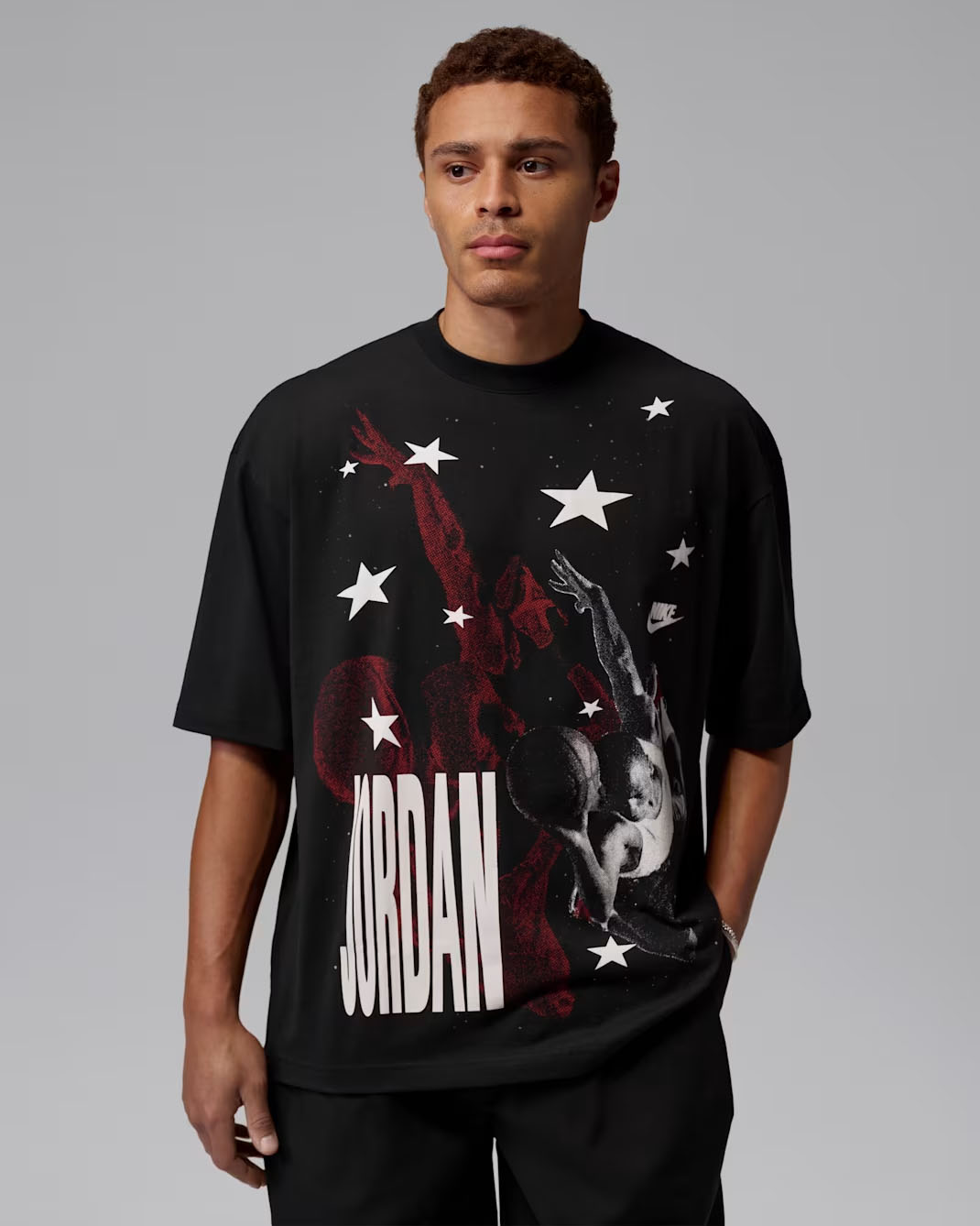 Jordan Men's Oversized Graphic T-Shirt Black White Red 1