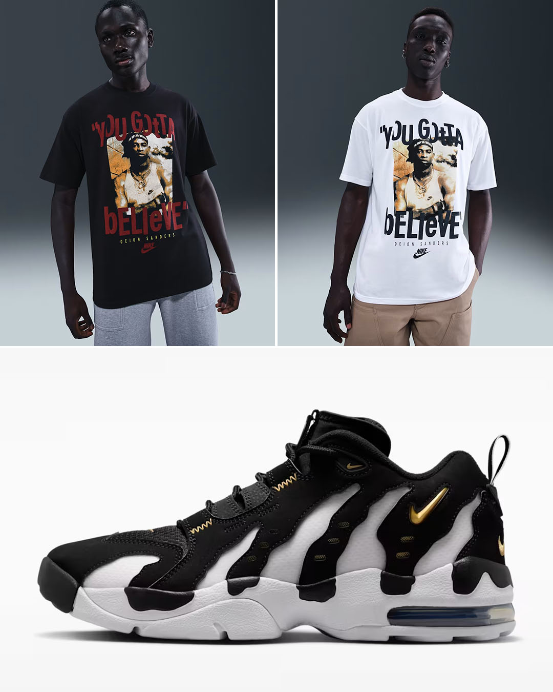 Nike Air DT Max 96 Low Black White Sneakers and Deion Sanders T Shirt Outfit