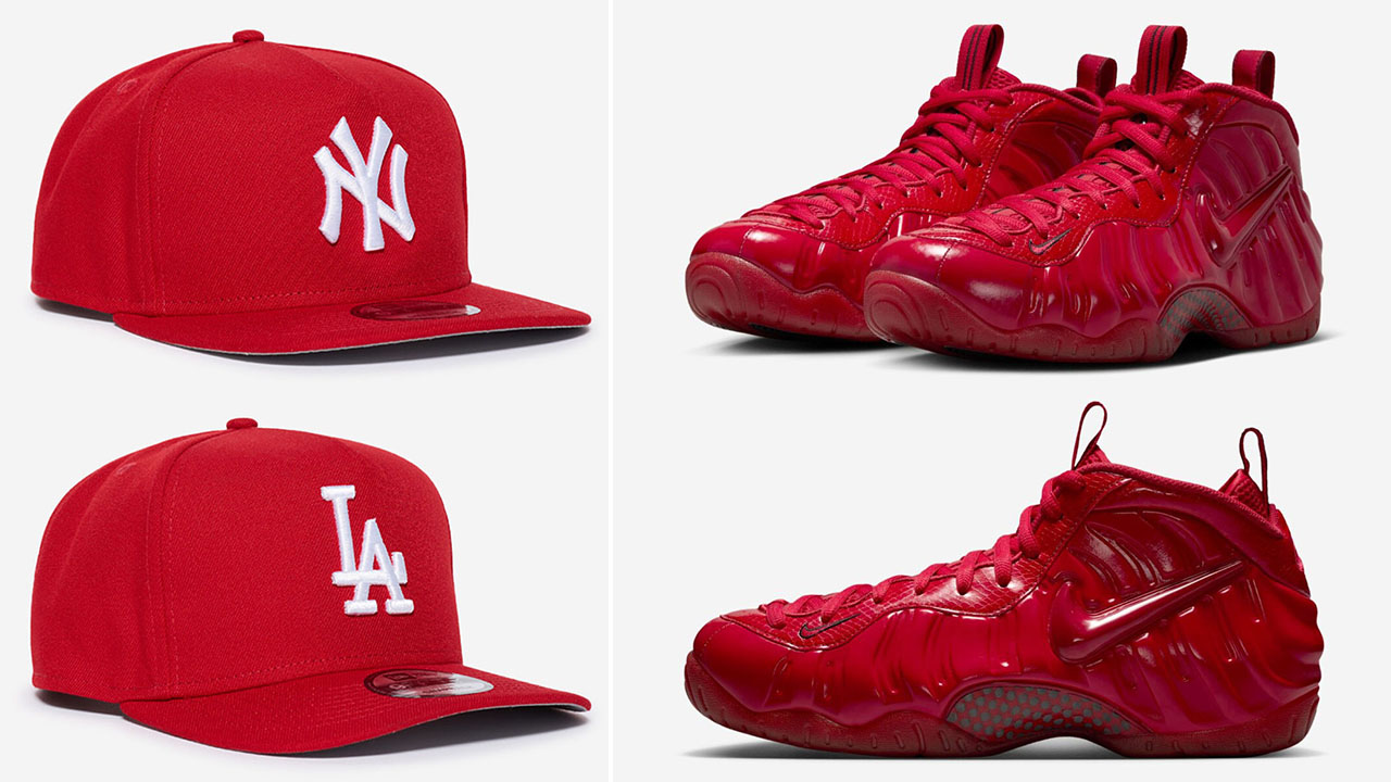 Nike Air Foamposite Pro Gym Red 2026 x New Era Red Snapback Hats to Match