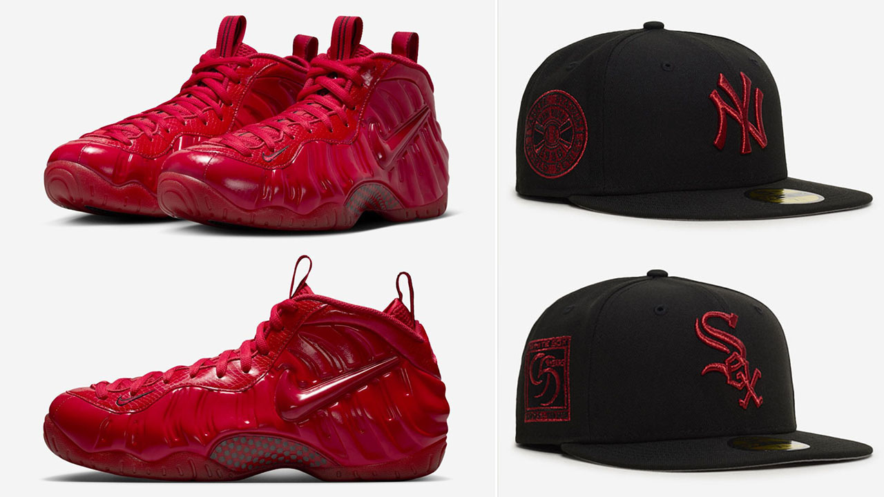 Nike Air Foamposite Pro Gym Red x New Era Fitted Hats to Match