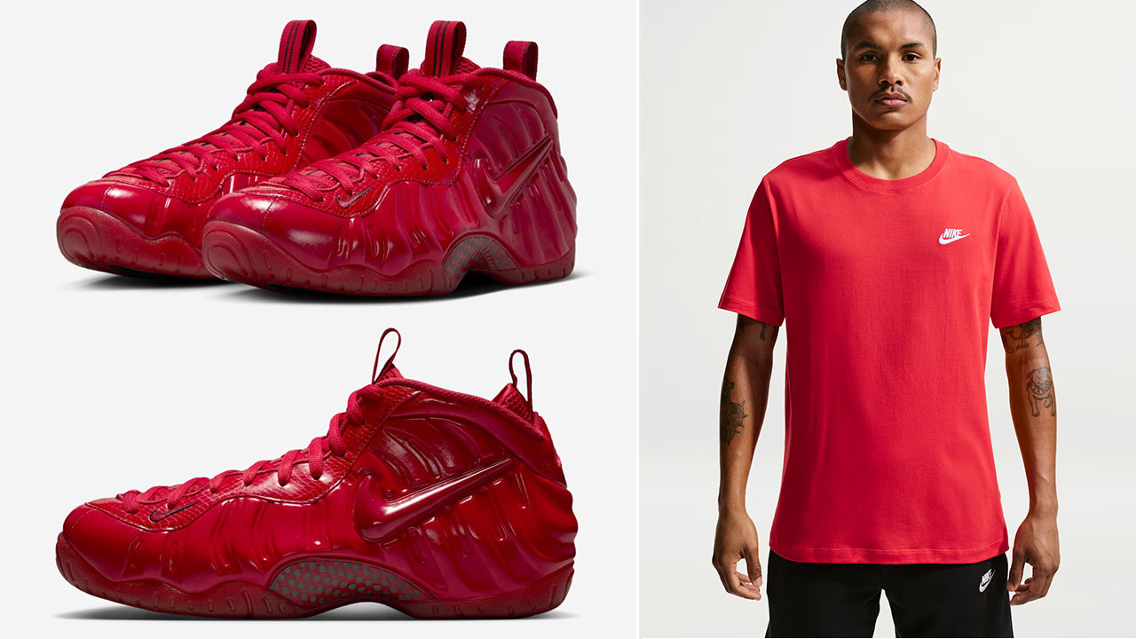 Nike Air Foamposite Pro Gym Red x Nike Club T-Shirt to Match
