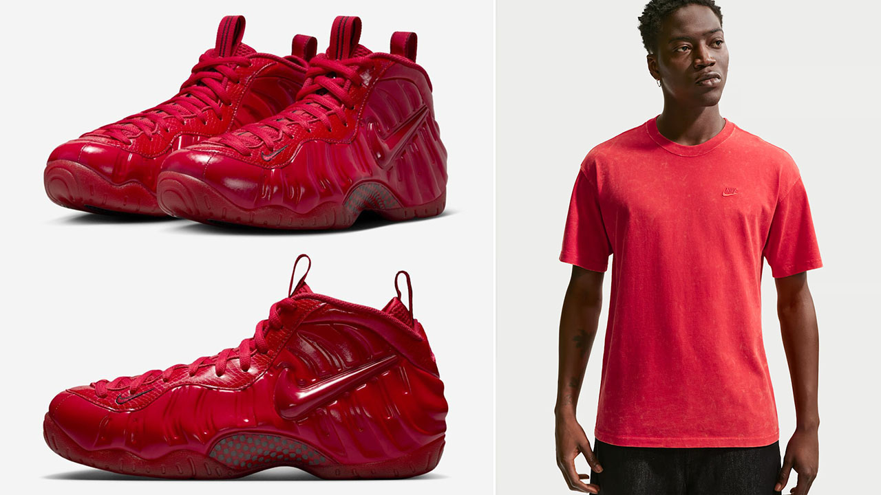 Nike Air Foamposite Pro Gym Red x Nike Club Washed T-Shirt to Match