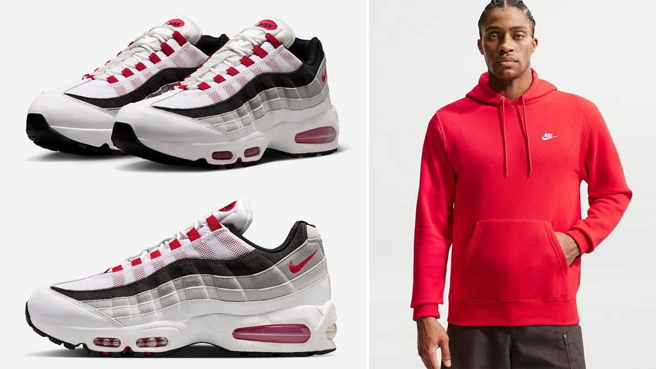 Nike Air Max 95 Big Bubble OG Comet Red 2026 x Nike Club Men's Pullover Fleece Hoodie to Match Sneakers