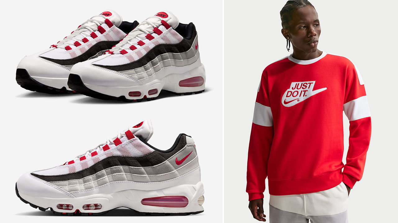 Nike Air Max 95 Big Bubble OG Comet Red 2026 x Nike Sportswear Club Men's Fleece Crew-Neck Sweatshirt to Match Sneakers