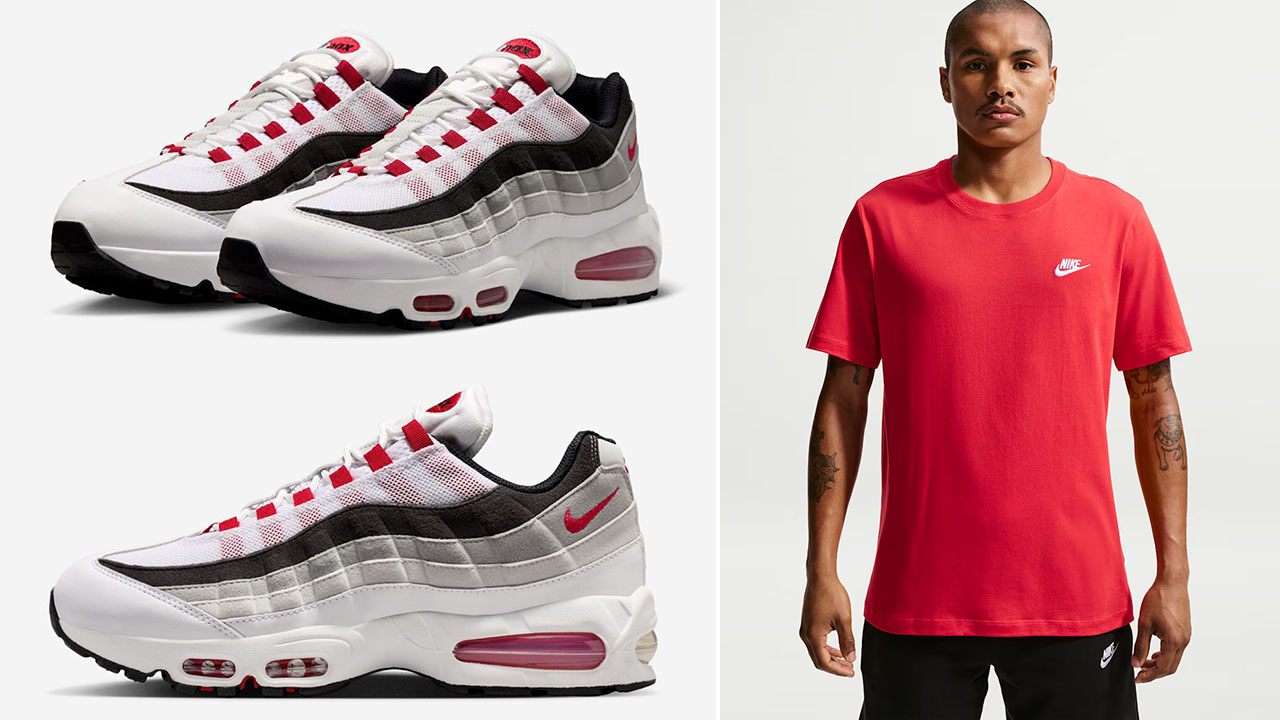Nike Air Max 95 Big Bubble OG Comet Red 2026 x Nike Sportswear Club Men's T-Shirt to Match Sneakers