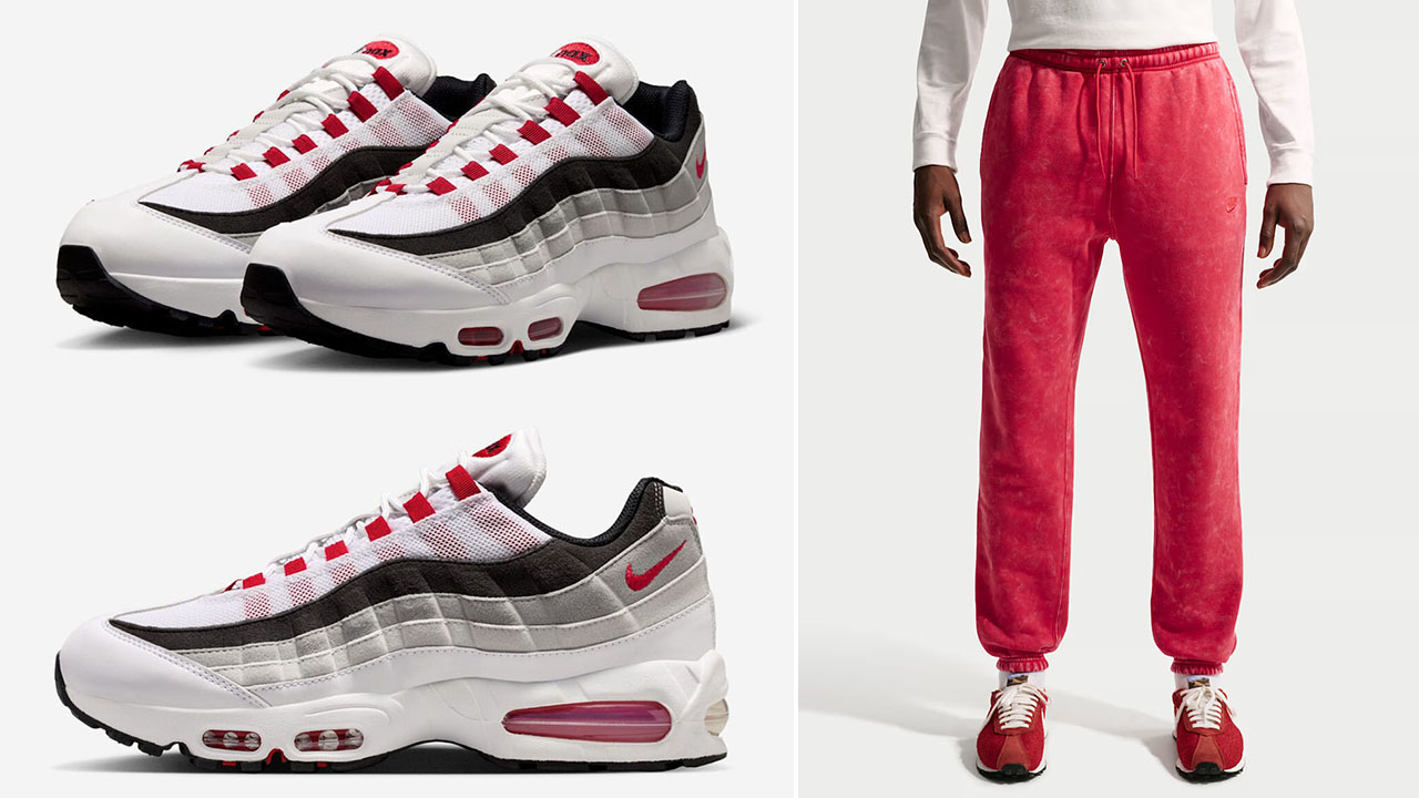 Nike Air Max 95 Big Bubble OG Comet Red 2026 x Nike Sportswear Club Men's Washed Cuffed Fleece Pants to Match Sneakers