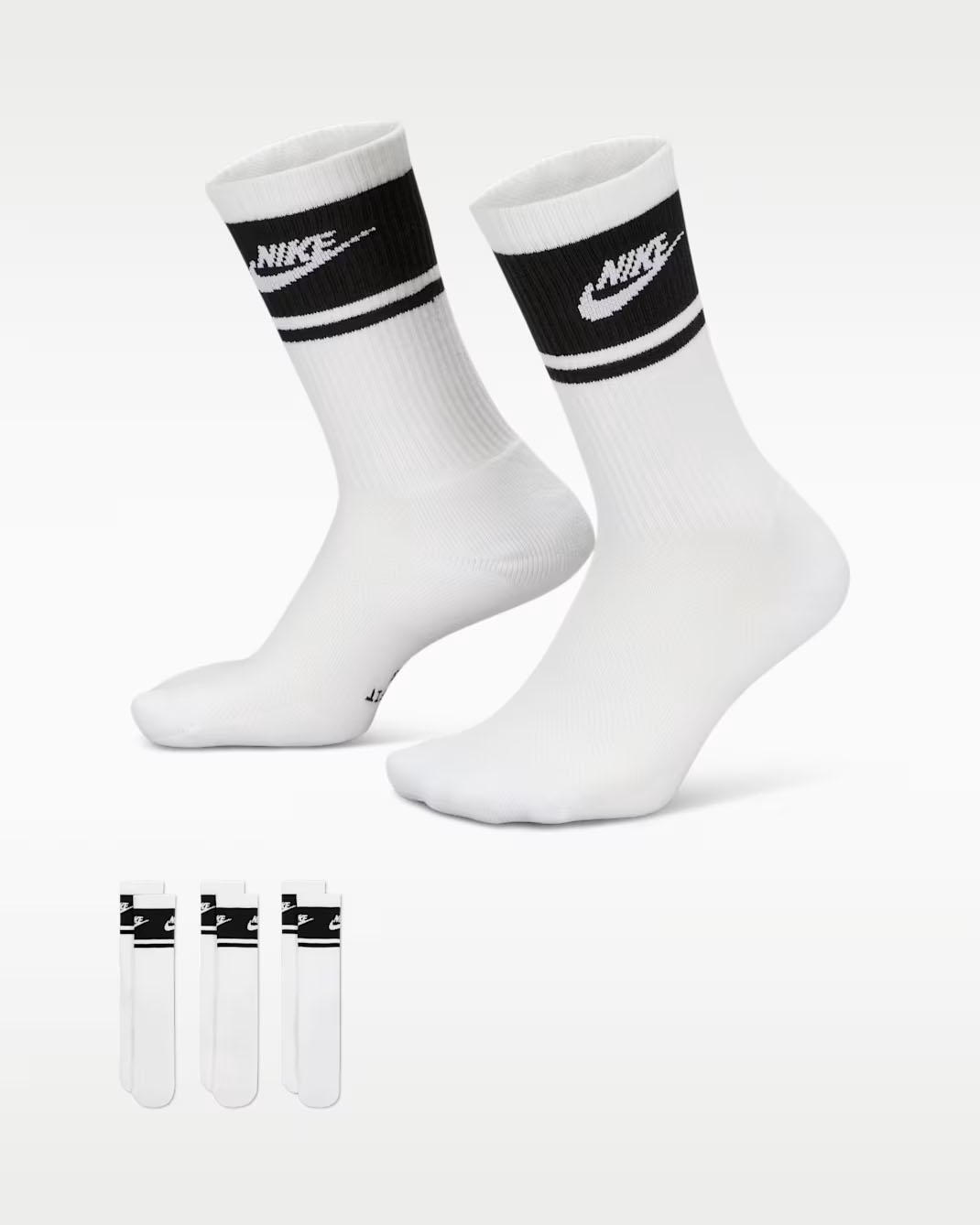 Nike Everyday Elevated Crew Socks 3 Pairs White Black
