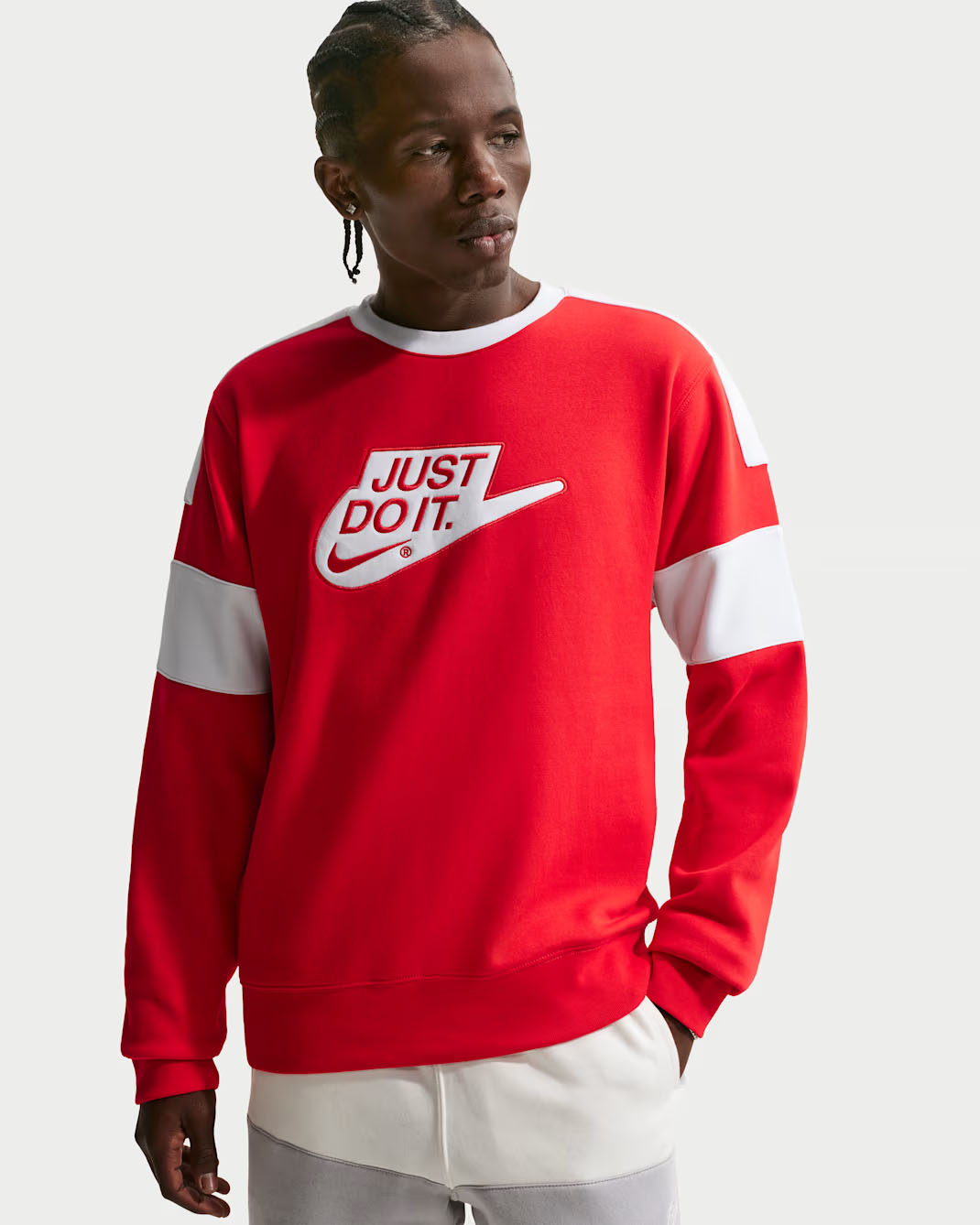 Nike Sportswear Club Men's Fleece Crew-Neck Sweatshirt University Red White 1