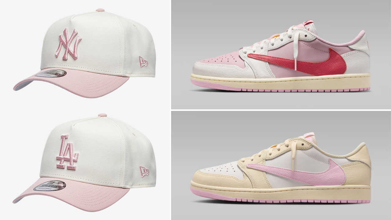 Travis Scott Air Jordan 1 Low OG Pink Pack New Era A Frame Snapback Caps to Match Sneakers