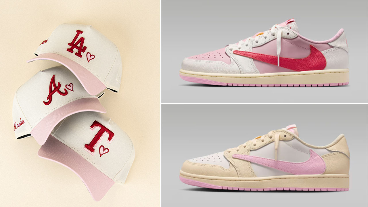 Travis Scott Air Jordan 1 Low OG Pink Pack New Era Snapback Hats to Match Sneakers