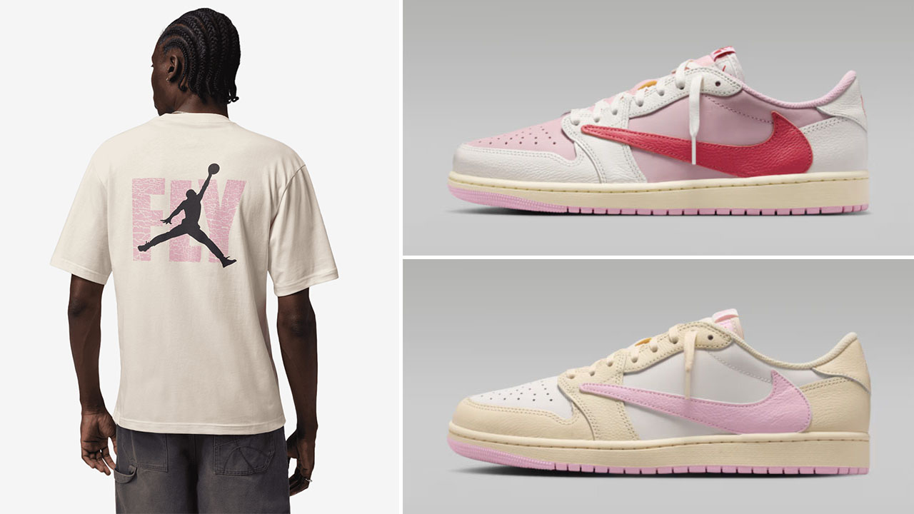 Travis Scott Air Jordan 1 Low OG Pink Pack x Jordan ELE Graphic Men’s T-Shirt to Match Sneakers
