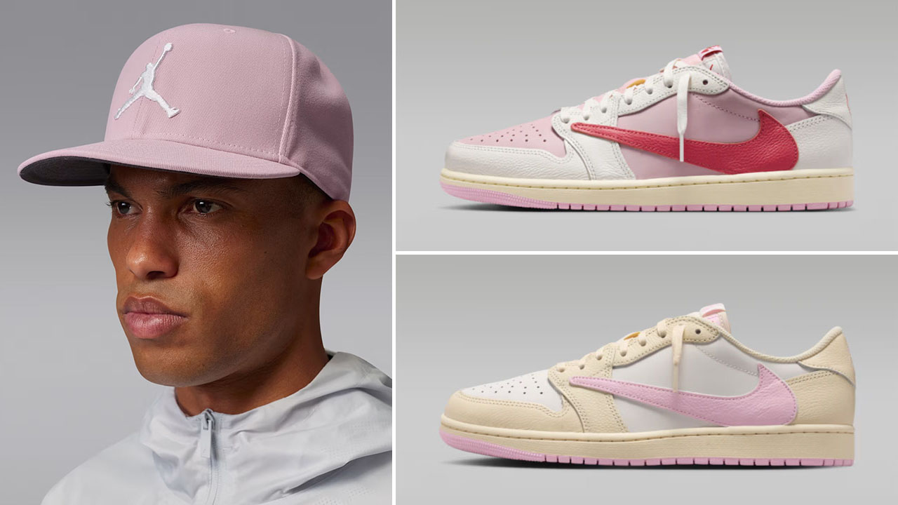 Travis Scott Air Jordan 1 Low OG Pink Pack x Jordan Jumpman Pro Adjustable Cap to Match Sneakers