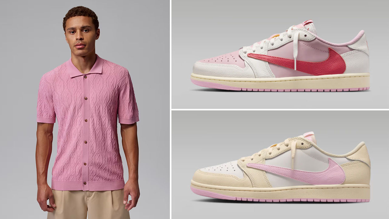 Travis Scott Air Jordan 1 Low OG Pink Pack x Jordan Sport Golf Button-Down Top to Match Sneakers