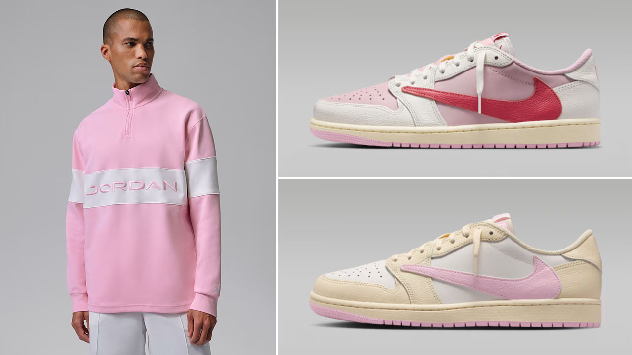 Travis Scott Air Jordan 1 Low OG Pink Pack x Jordan Sport Men’s Dri-FIT 1:4-Zip Golf Top to Match Sneakers