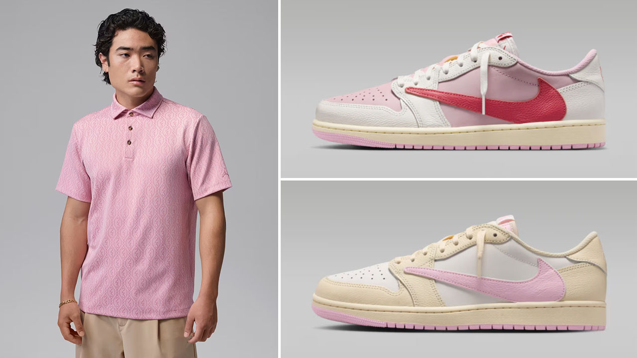 Travis Scott Air Jordan 1 Low OG Pink Pack x Jordan Sport Men’s Golf Jacquard Polo to Match Sneakers