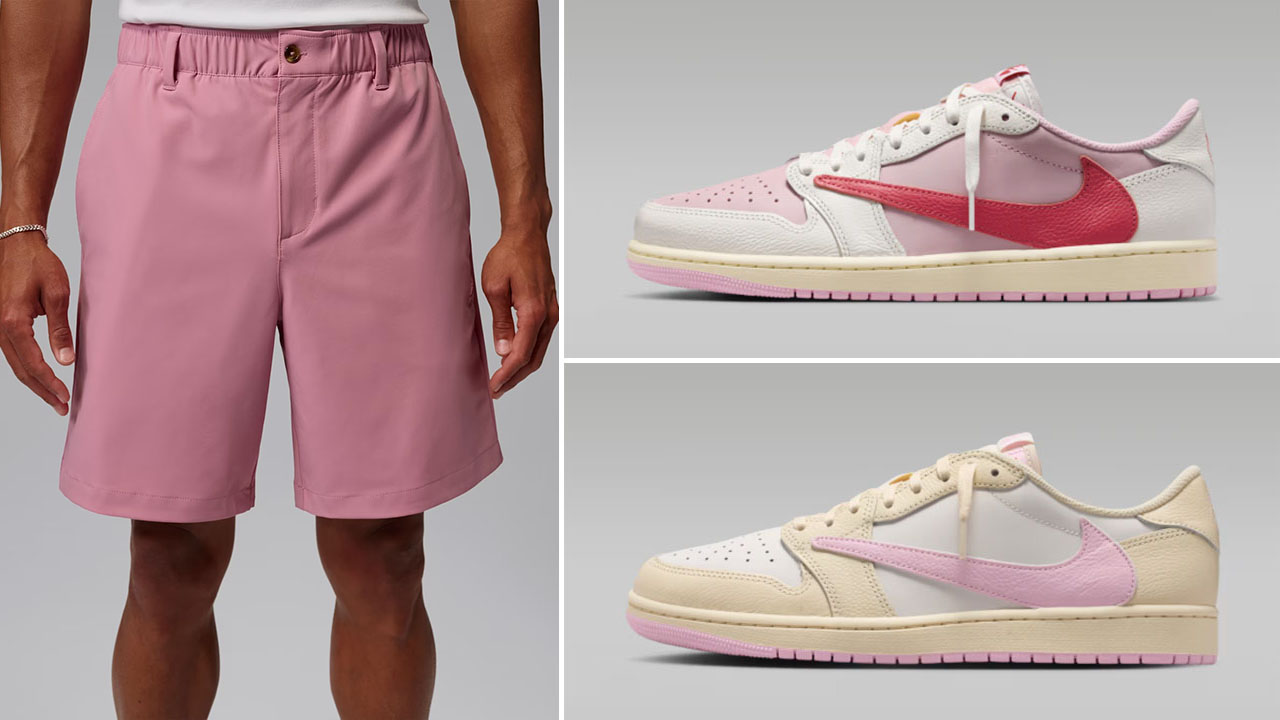 Travis Scott Air Jordan 1 Low OG Pink Pack x Jordan Sport Men’s Golf Shorts to Match Sneakers