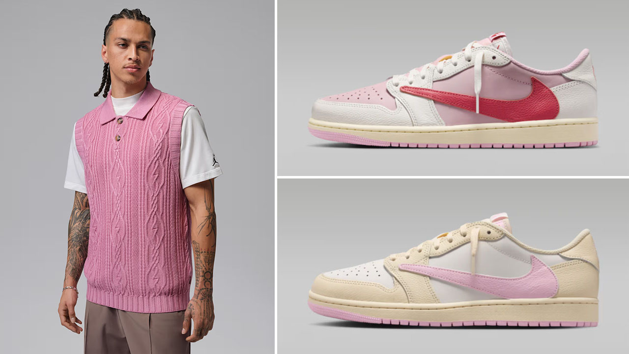 Travis Scott Air Jordan 1 Low OG Pink Pack x Jordan Sport Men’s Golf Sweater Vest to Match Sneakers