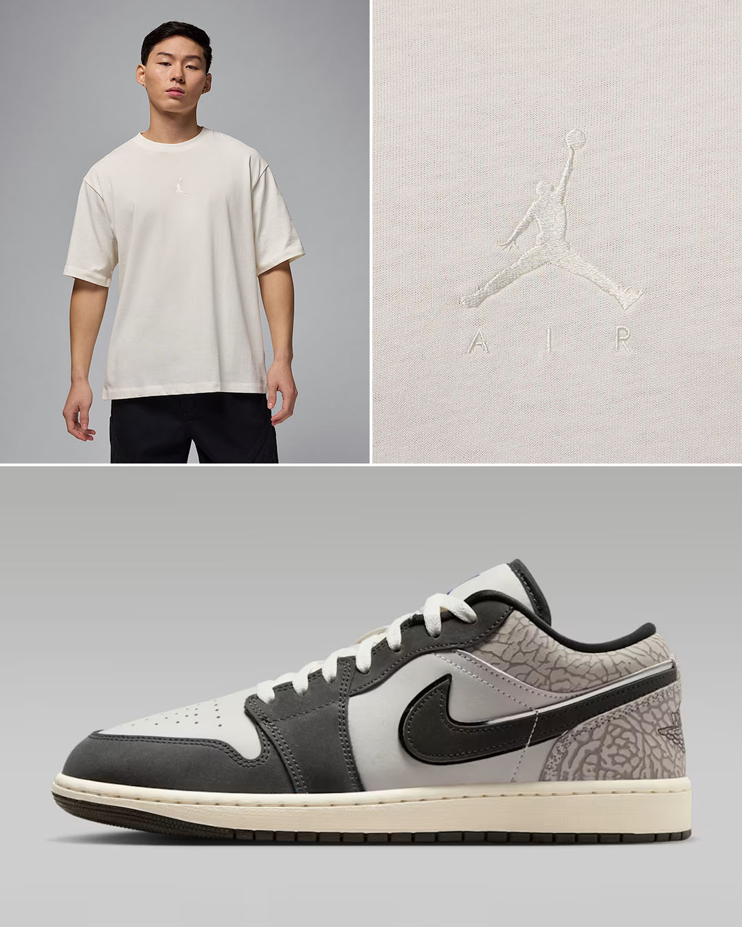 Air Jordan 1 Low Gamma Grey x Jordan Flight Essentials Oversized T-Shirt to Match Sneakers
