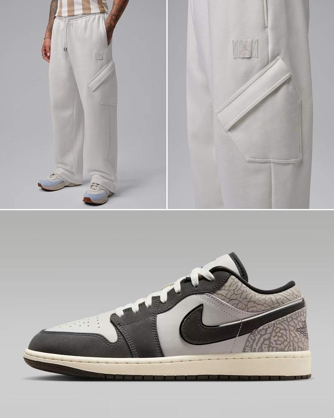 Air Jordan 1 Low Gamma Grey x Jordan Flight Fleece Chicago Men's Pants to Match Sneakers
