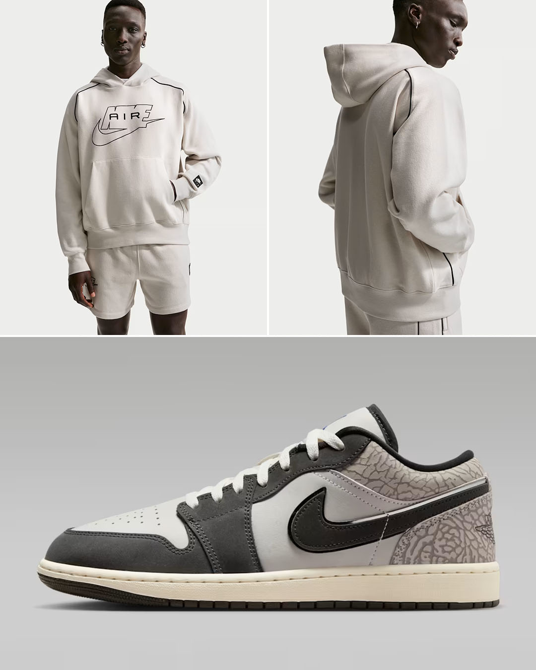 Air Jordan 1 Low Gamma Grey x Nike Air Men's Fleece Pullover Hoodie to Match Sneakers