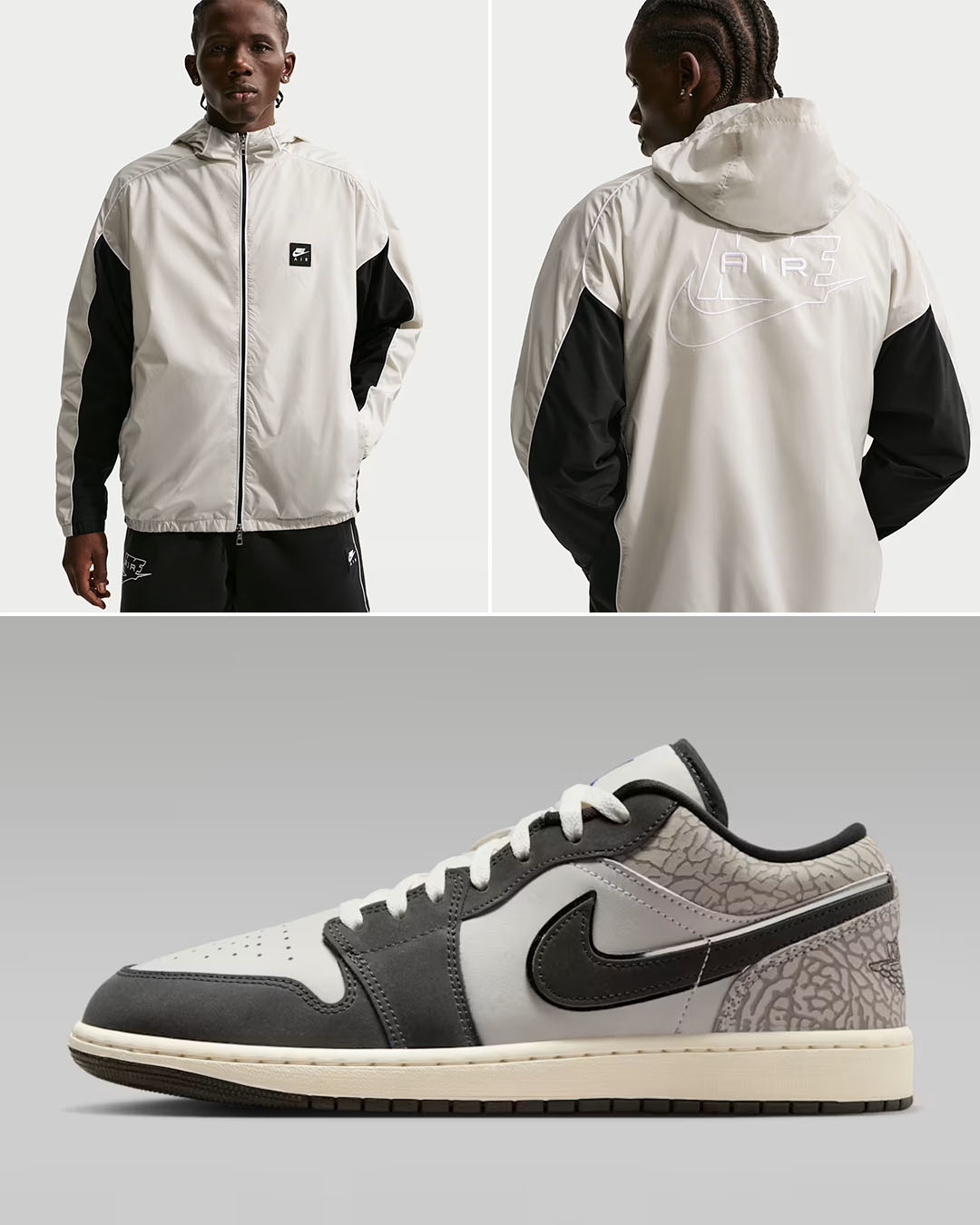 Air Jordan 1 Low Gamma Grey x Nike Air Men's Full-Zip Hybrid Utility Jacket to Match Sneakers