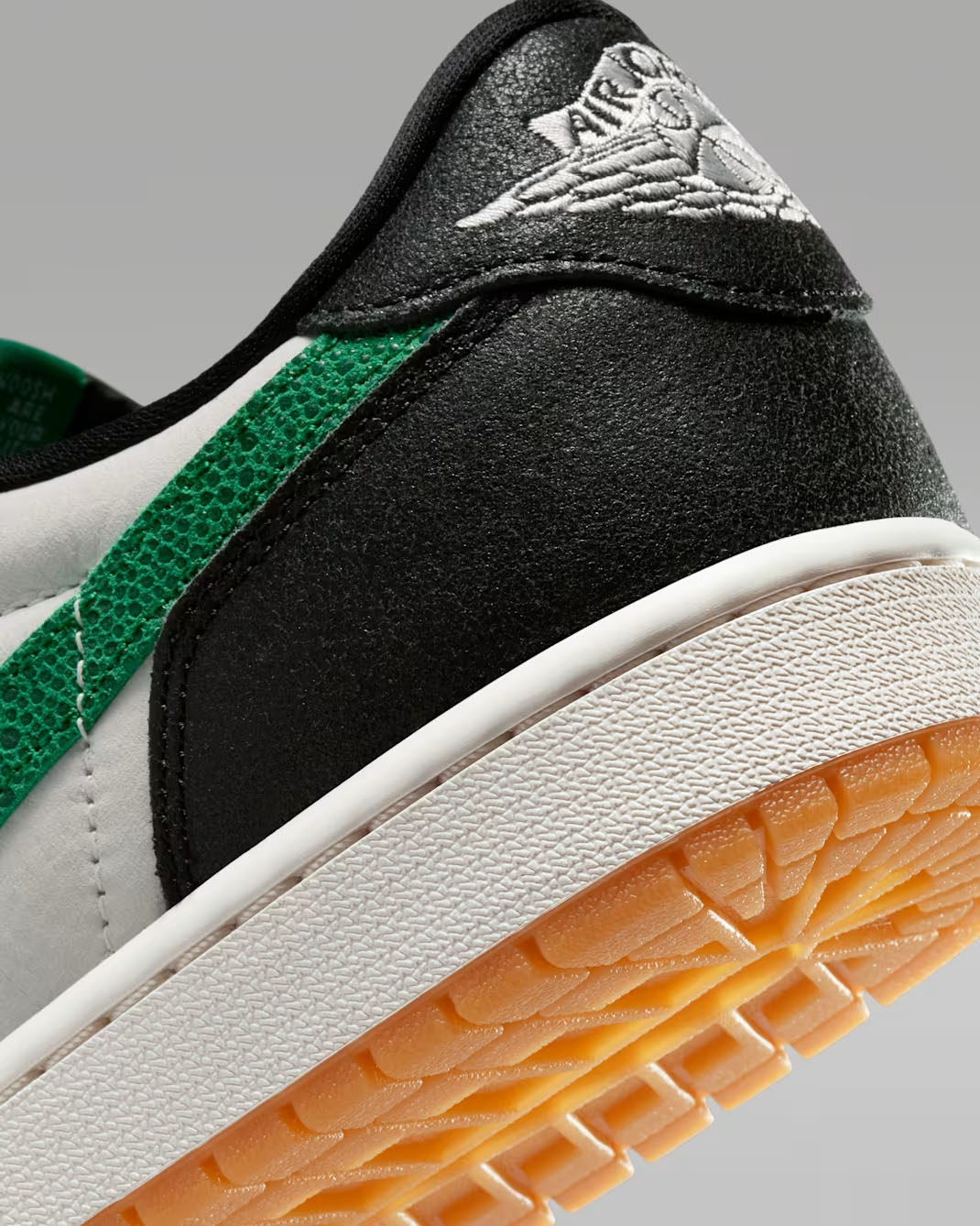 Air Jordan 1 Low OG Phantom Pine Green Heel Outsole Close Up View