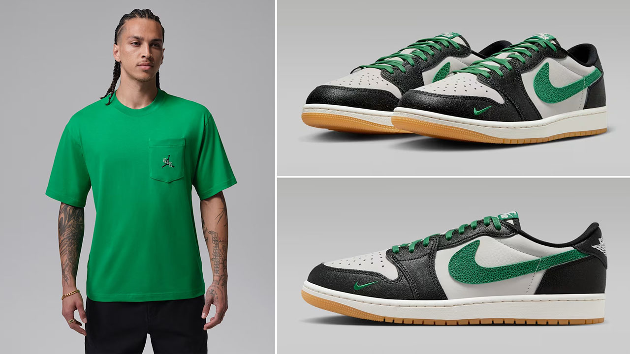 Air Jordan 1 Low OG Pine Green x Jordan Men’s Pocket T-Shirt to Match
