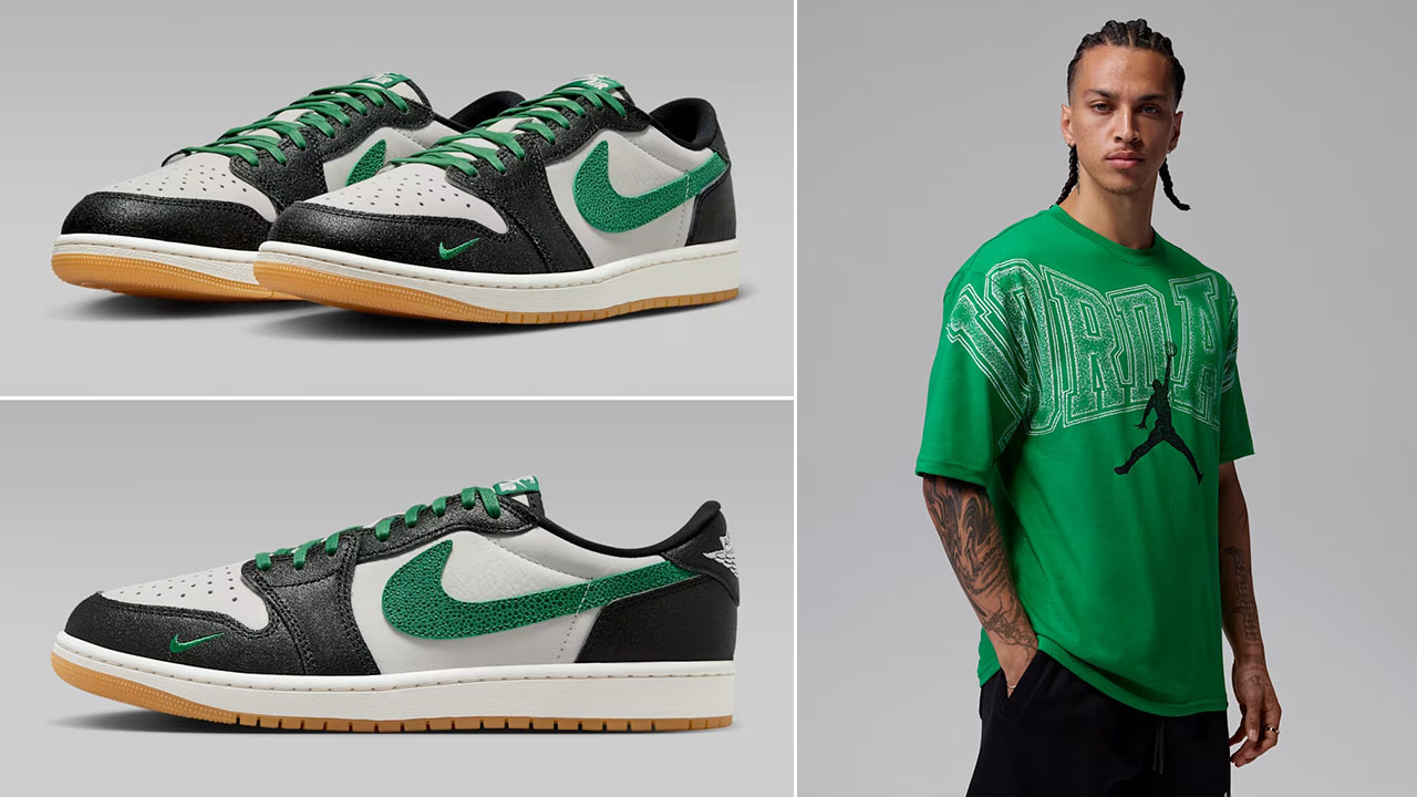 Air Jordan 1 Low OG Pine Green x Jordan Men's Stretch Graphic T-Shirt to Match