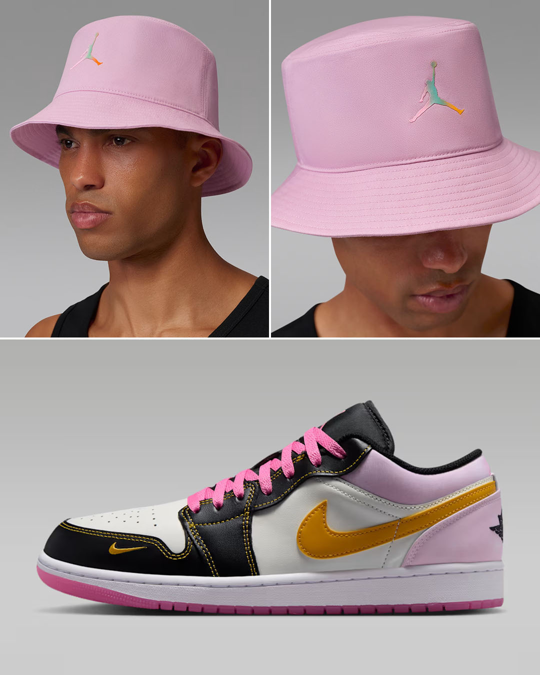 Air Jordan 1 Low SE Sherbet x Jordan Apex Festival Pink Bucket Hat to Match Sneakers