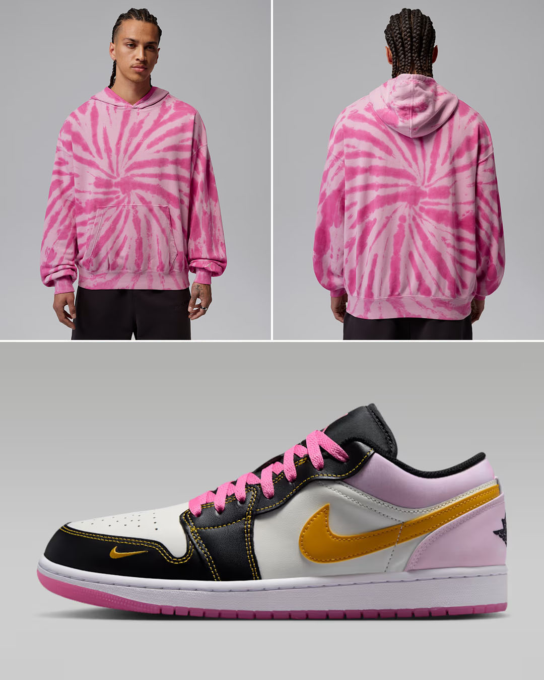 Air Jordan 1 Low SE Sherbet x Jordan Brooklyn Fleece Men’s Tie-Dye Pullover Festival Pink Hoodie to Match Sneakers