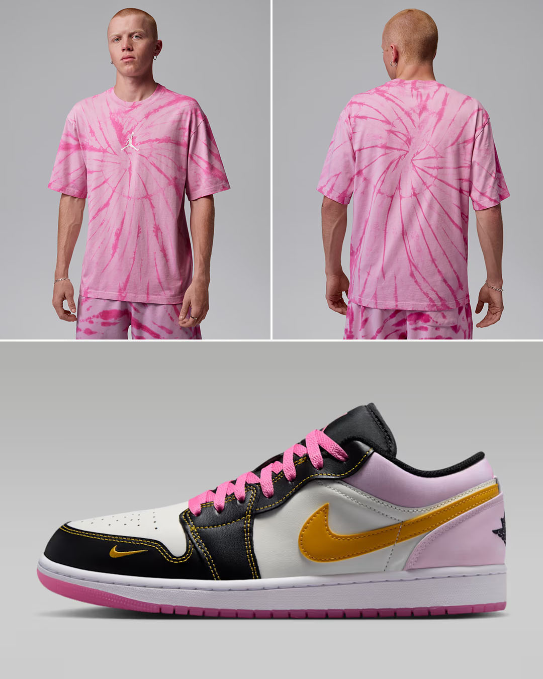 Air Jordan 1 Low SE Sherbet x Jordan Brooklyn Men’s Tie-Dye Festival Pink T-Shirt to Match Sneakers