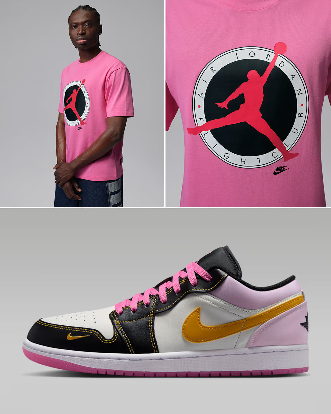 Air Jordan 1 Low SE Sherbet x Jordan Flight Club Men’s Pinksicle T-Shirt to Match Sneakers