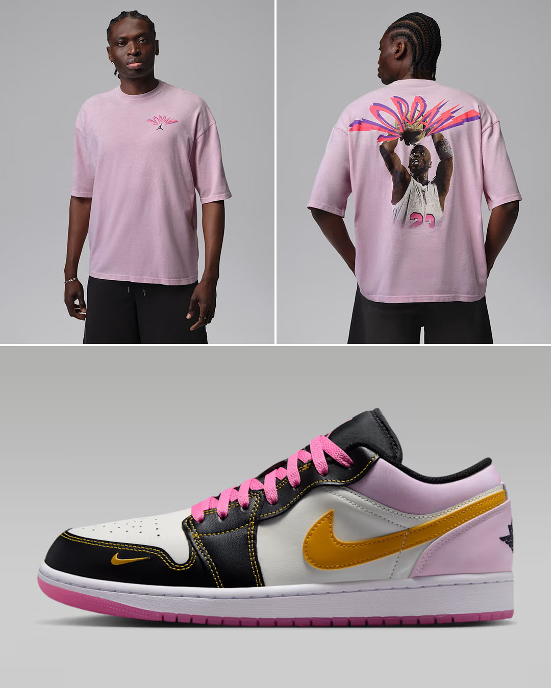Air Jordan 1 Low SE Sherbet x Jordan Flight Men's Pink T-Shirt Outfit to Match Sneakers