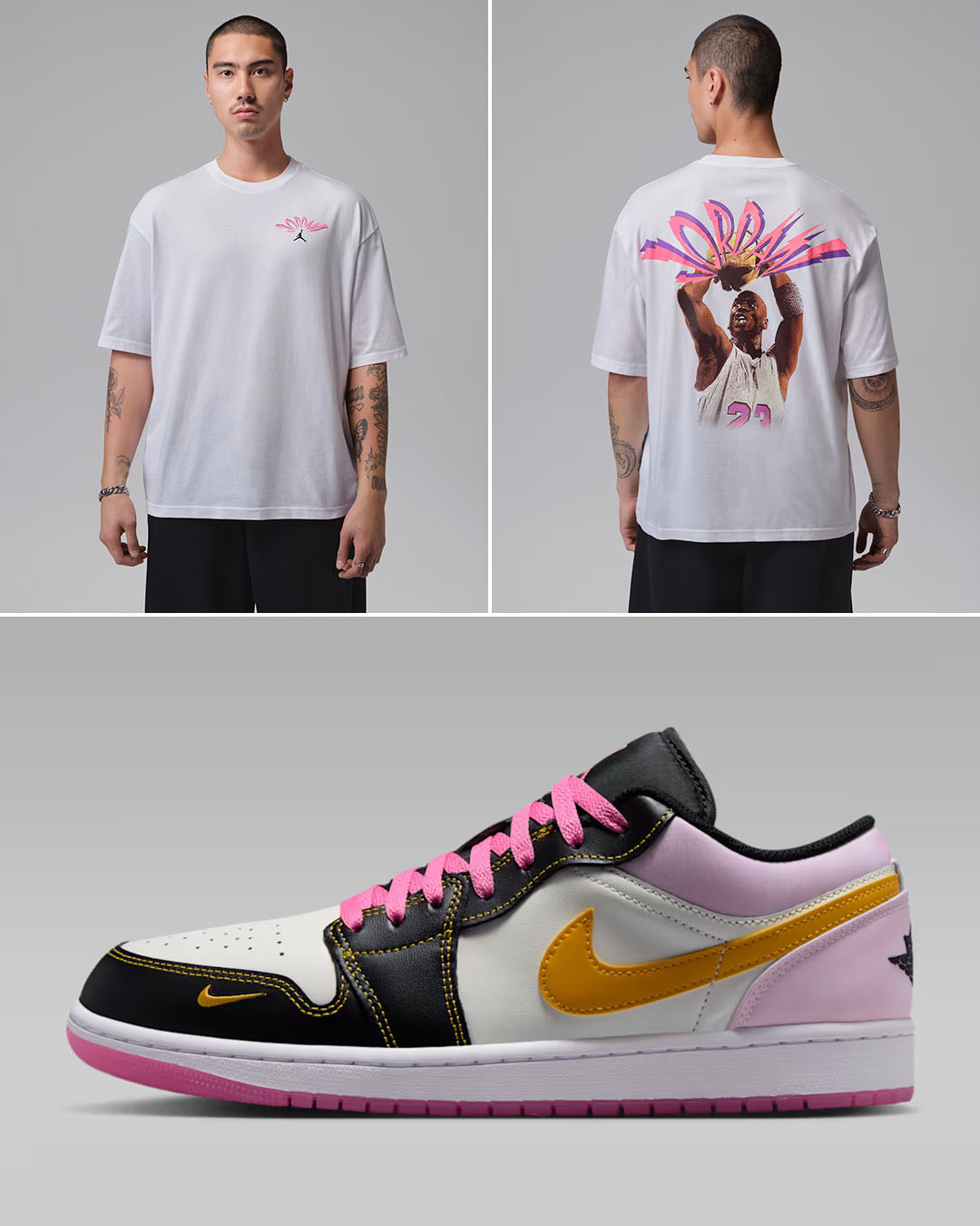 Air Jordan 1 Low SE Sherbet x Jordan Flight Men's White T-Shirt Outfit to Match Sneakers