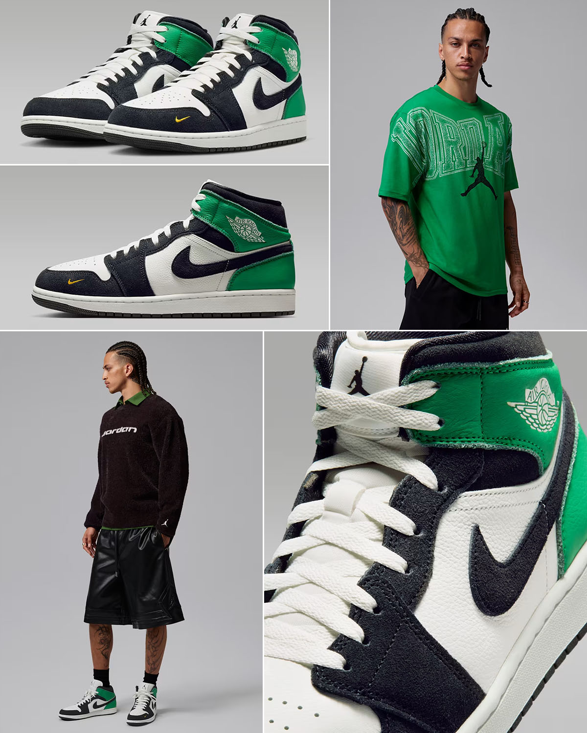 Air Jordan 1 Mid SE Lucky Green Outfits to Match Sneakers
