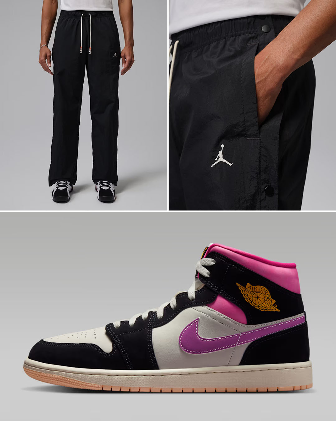 Air Jordan 1 Mid SE World Tour x Jordan Brooklyn Men's Festival Black Pants to Match Sneakers