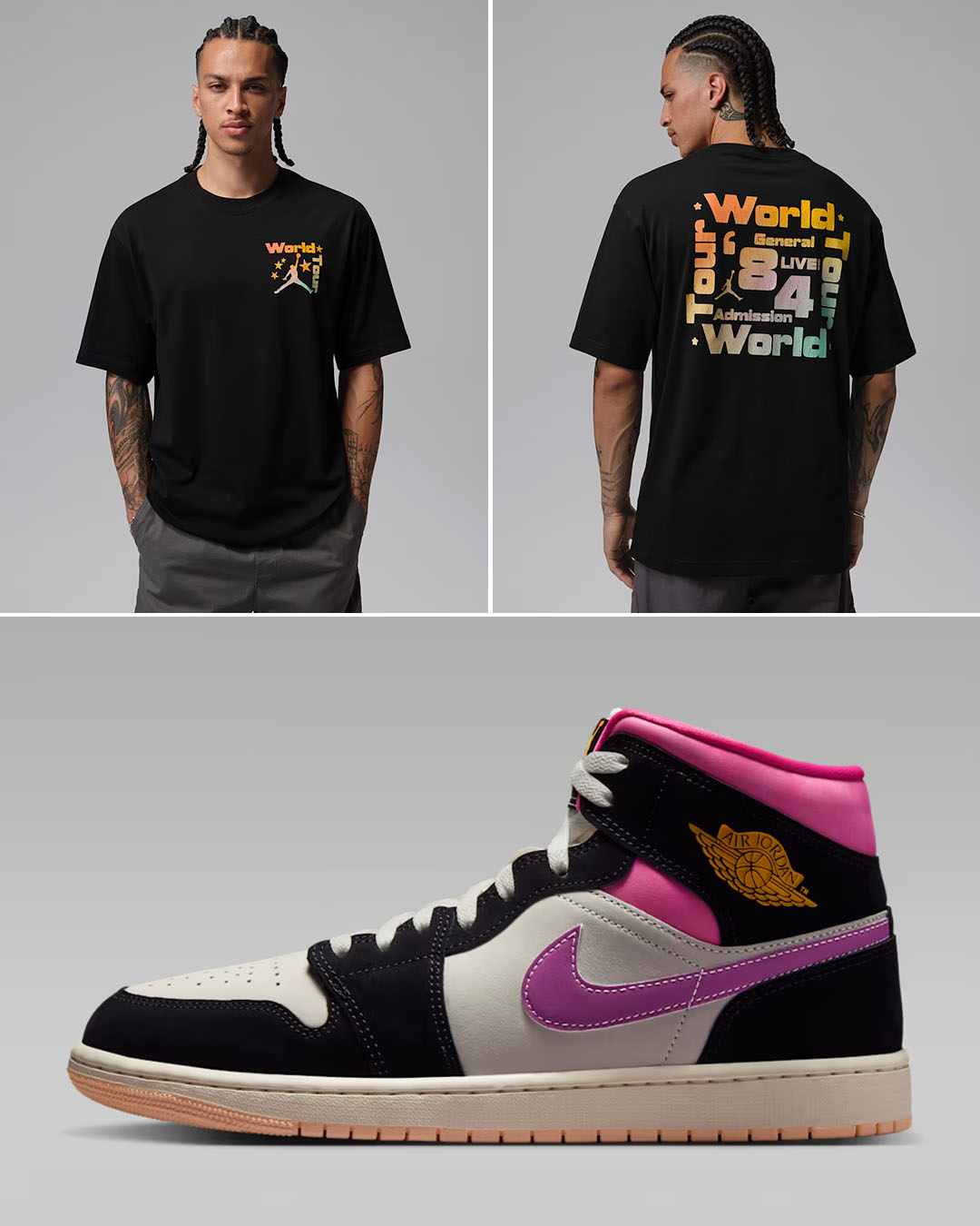 Air Jordan 1 Mid SE World Tour x Jordan Brooklyn Men's Festival T-Shirt to Match Sneakers