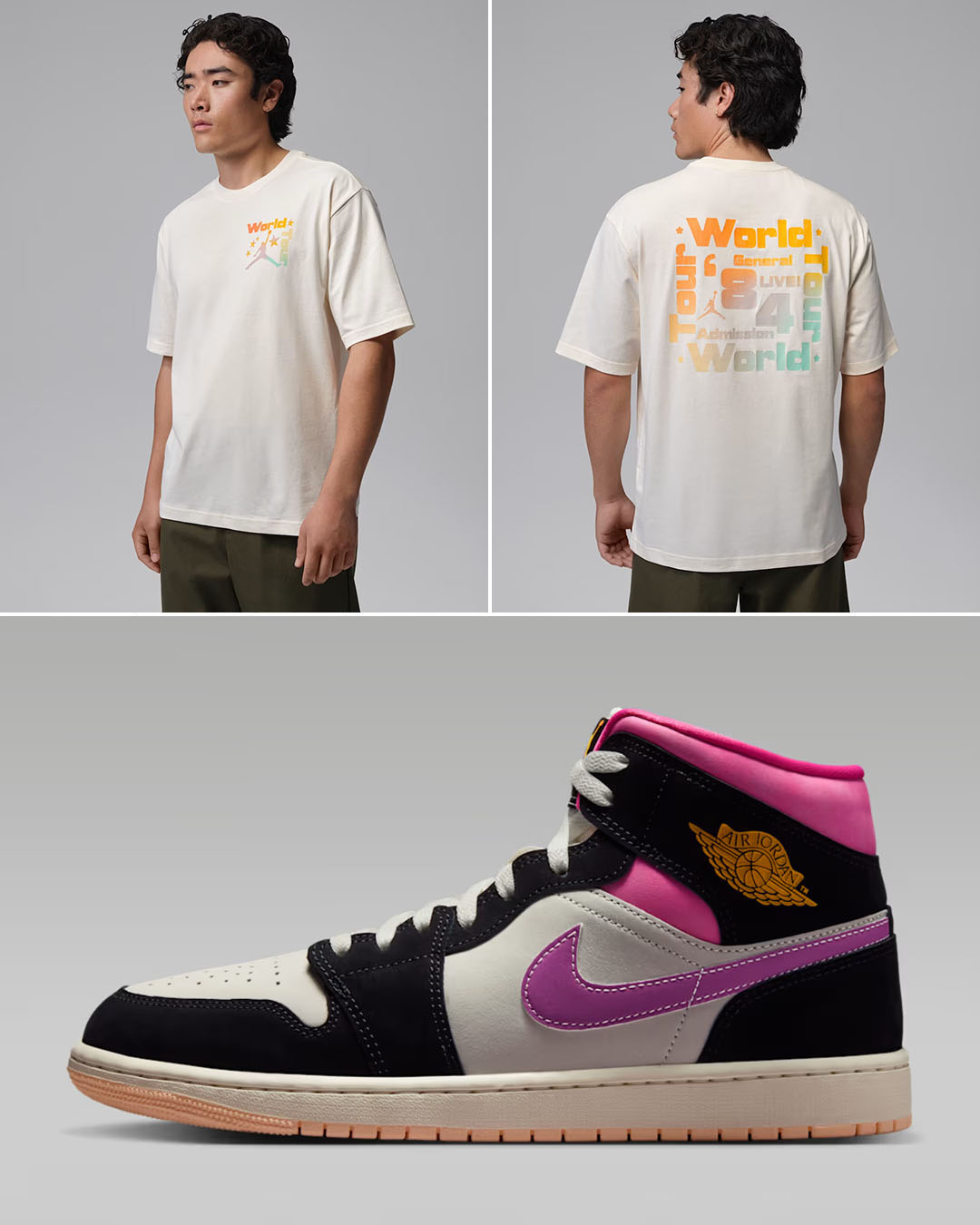 Air Jordan 1 Mid SE World Tour x Jordan Brooklyn Men's Festival World Tour Sail T-Shirt to Match Sneakers