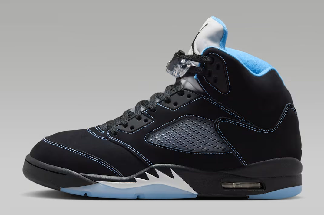 Air Jordan 5 Black UNC University Blue 2026 Lateral Side View