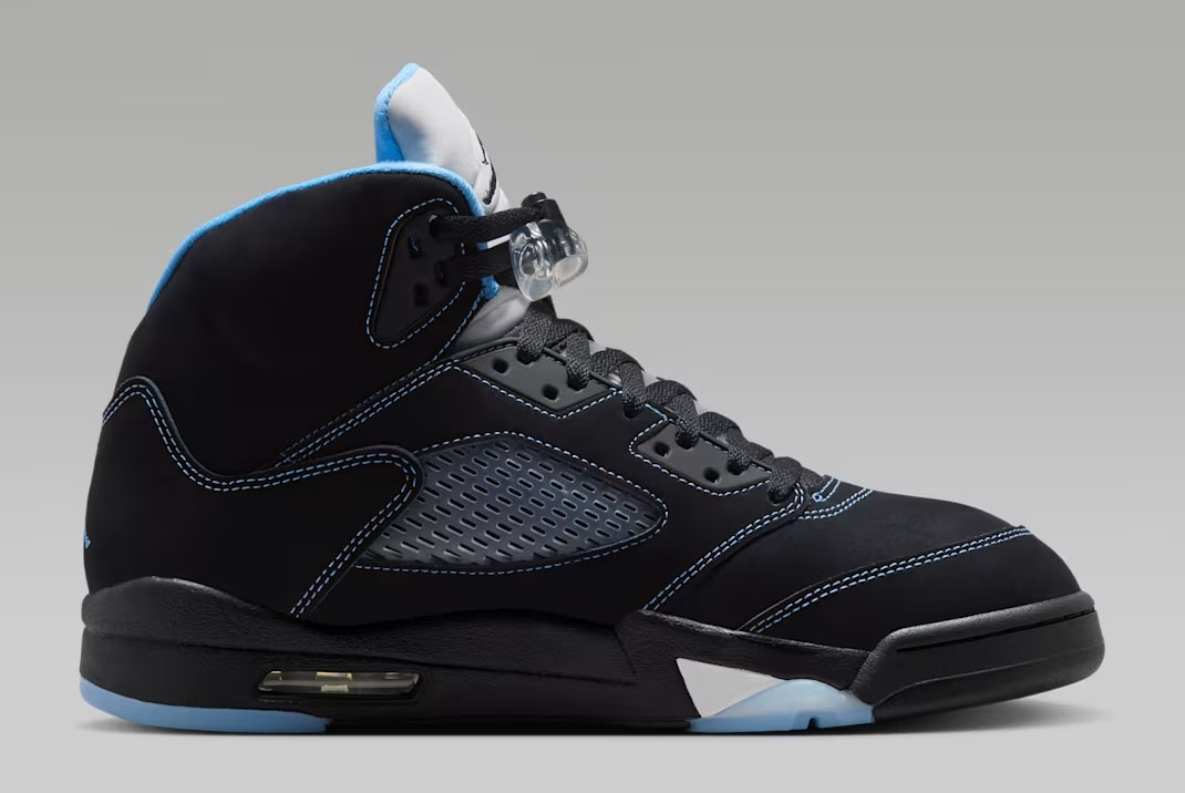Air Jordan 5 Black UNC University Blue 2026 Medial Side View
