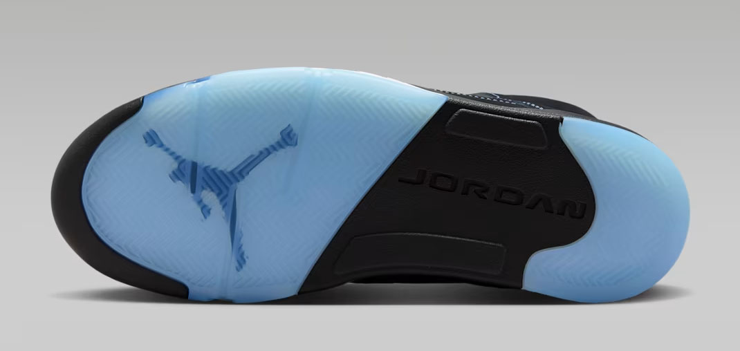 Air Jordan 5 Black UNC University Blue 2026 Outsole Bottom View
