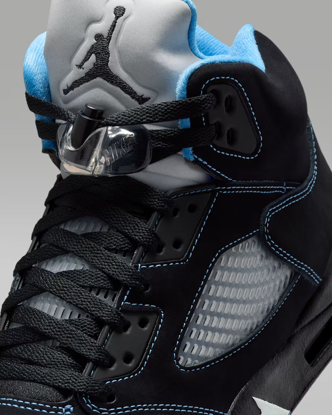 Air Jordan 5 Black UNC University Blue 2026 Top Close Up View
