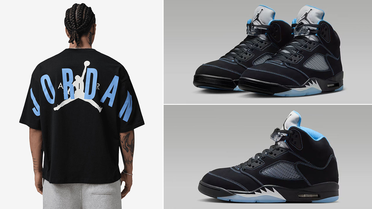 Air Jordan 5 Black UNC University Blue 2026 x Jordan Back Stretch Oversized Men’s T-Shirt to Match