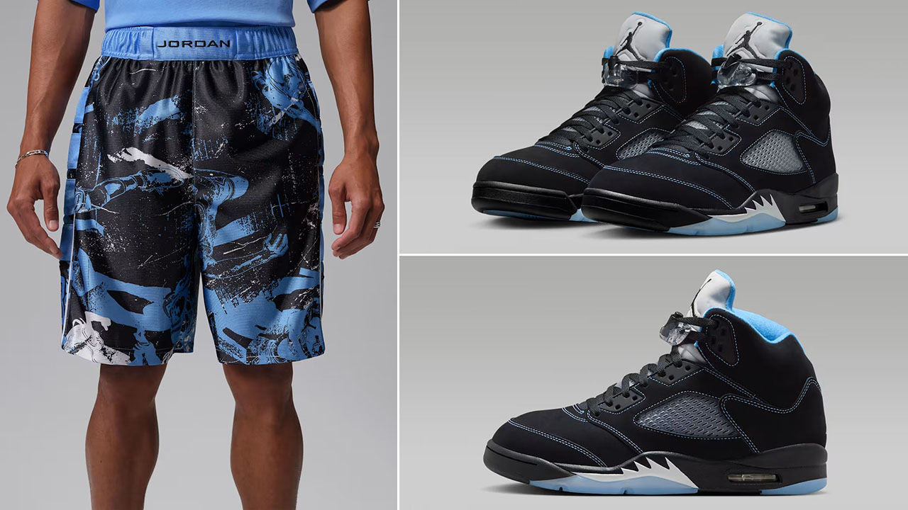 Air Jordan 5 Black UNC University Blue 2026 x Jordan Brooklyn Cat Scratch Men’s Shorts to Match