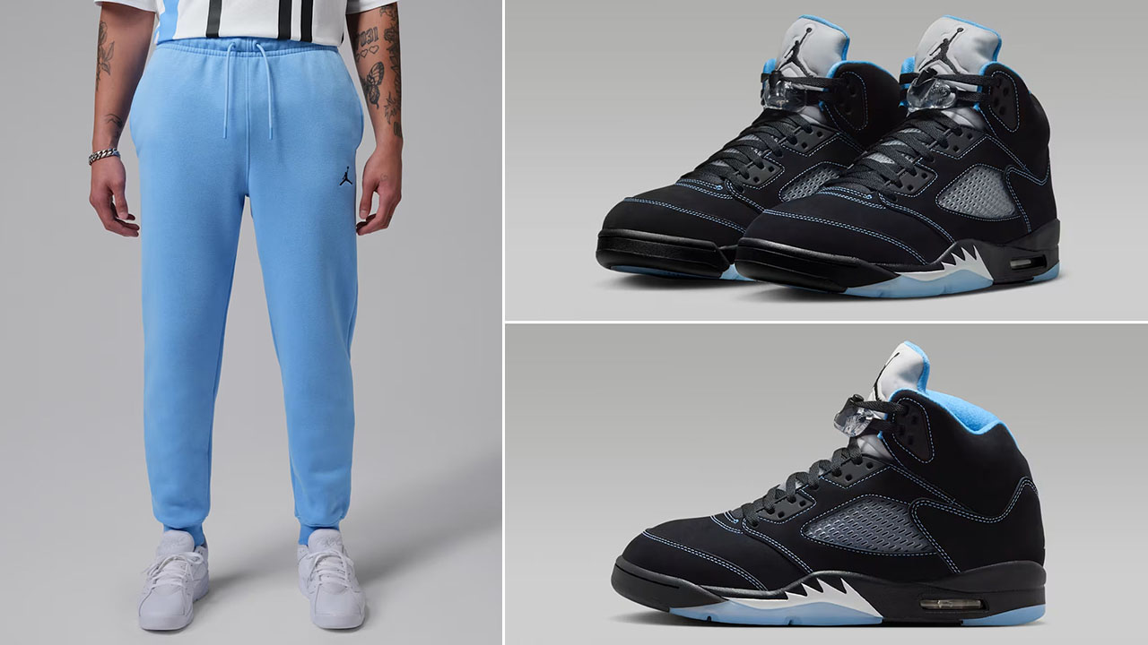 Air Jordan 5 Black UNC University Blue 2026 x Jordan Brooklyn Fleece Men’s Pants to Match