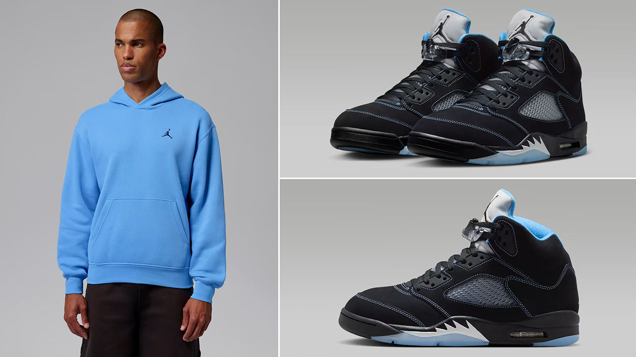 Air Jordan 5 Black UNC University Blue 2026 x Jordan Brooklyn Fleece Men’s Pullover Hoodie to Match