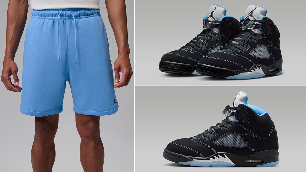 Air Jordan 5 Black UNC University Blue 2026 x Jordan Brooklyn Fleece Men’s Shorts to Match