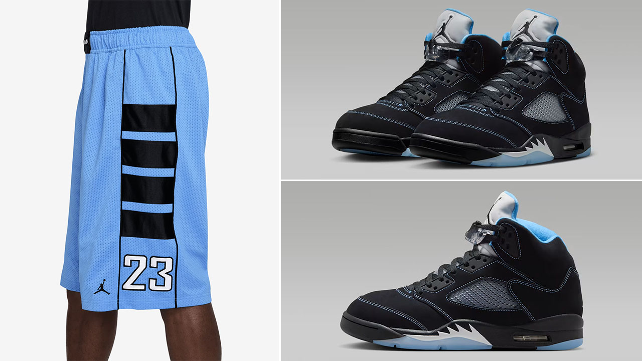 Air Jordan 5 Black UNC University Blue 2026 x Jordan Brooklyn Men's Cat Scratch Shorts to Match