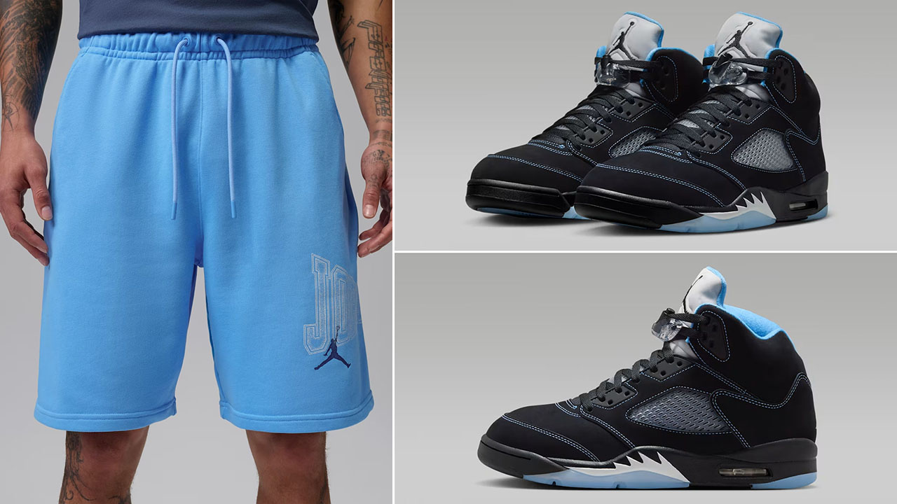 Air Jordan 5 Black UNC University Blue 2026 x Jordan Brooklyn Men’s Graphic Shorts to Match