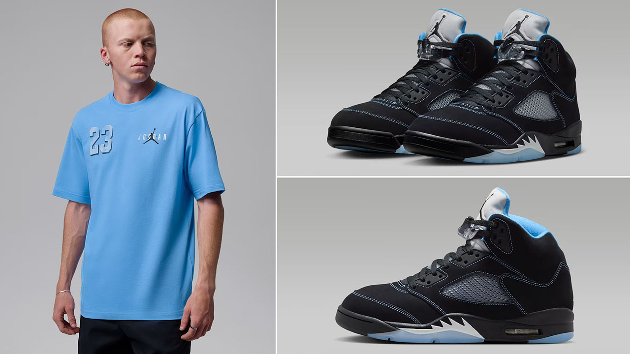 Air Jordan 5 Black UNC University Blue 2026 x Jordan Brooklyn Men’s Graphic T-Shirt to Match